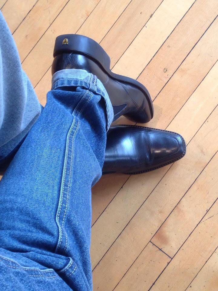 Blue driving loafer worn with jeans