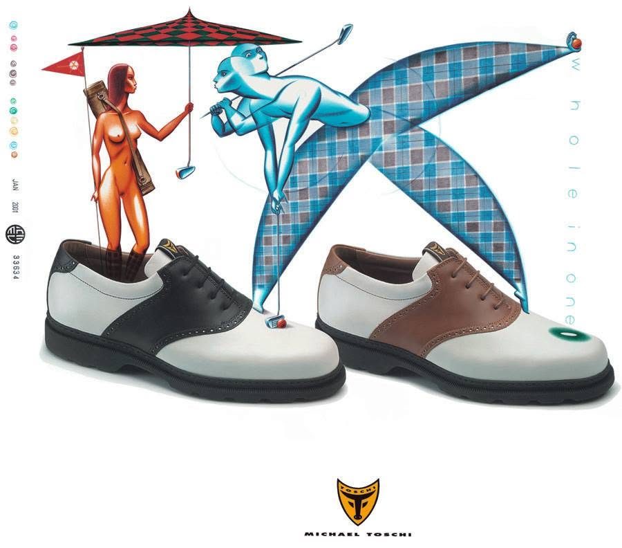 Illustrated poster of Toschi saddle golf shoes